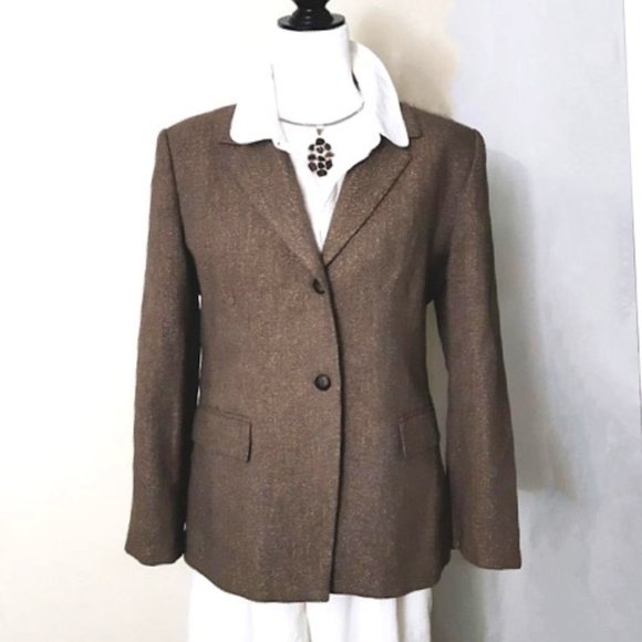 JONES NEW Y Brown Wool Blend Gold Metallic Jacket - Picture 2 of 11